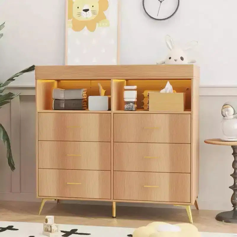 Acekool Commode à Langer avec Tiroirs Pieds en Métal Meuble de Rangement pour Chambre de Bébé