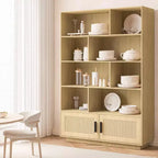 Acekool 5-Tier Bookshelf with Rattan Doors, Adjustable Shelves, Boho Wood Storage Cabinet for Living Room or Bedroom