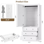Armoire de rangement avec tiroirs, armoire en bois de 176,5 cm avec tringle de suspension, placard de rangement à 2 portes pour chambre à coucher