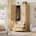 Armoire de rangement avec tiroirs, armoire en bois de 176,5 cm avec tringle de suspension, placard de rangement à 2 portes pour chambre à coucher