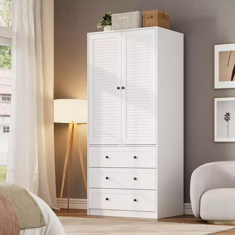 Armoire de rangement avec tiroirs, armoire en bois de 176,5 cm avec tringle de suspension, placard de rangement à 2 portes pour chambre à coucher