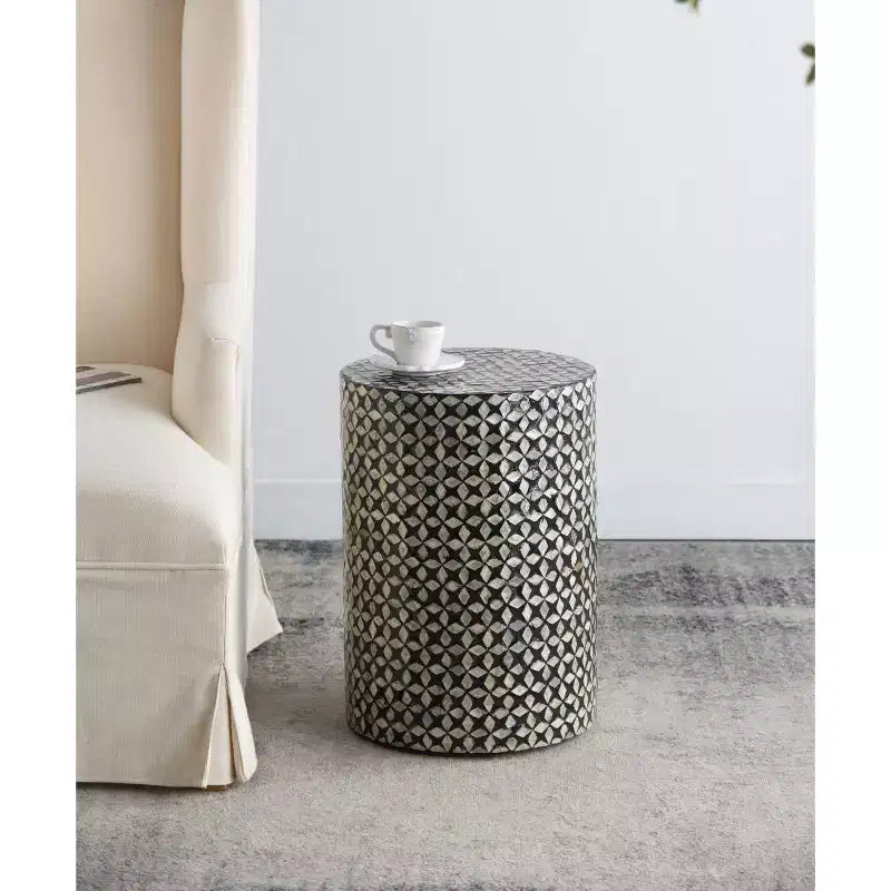 Tabouret d'appoint rond en Capiz noir D14x20