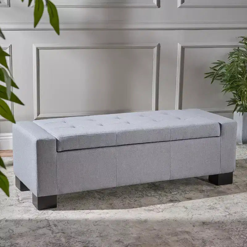 TUYOHW Pouf de rangement rectangulaire avec coussin rembourré épais, banc d'entrée avec charnières à pression, bout de lit