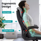 Chaise de Bureau Ergonomique avec Support Lombaire à Ressorts Ensachés - Fauteuil de Direction en Cuir, Appuie-tête Réglable, Accoudoirs Relevables, Chaise Inclinable pour Ordinateur