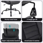 Chaise de Bureau Ergonomique avec Support Lombaire à Ressorts Ensachés - Fauteuil de Direction en Cuir, Appuie-tête Réglable, Accoudoirs Relevables, Chaise Inclinable pour Ordinateur