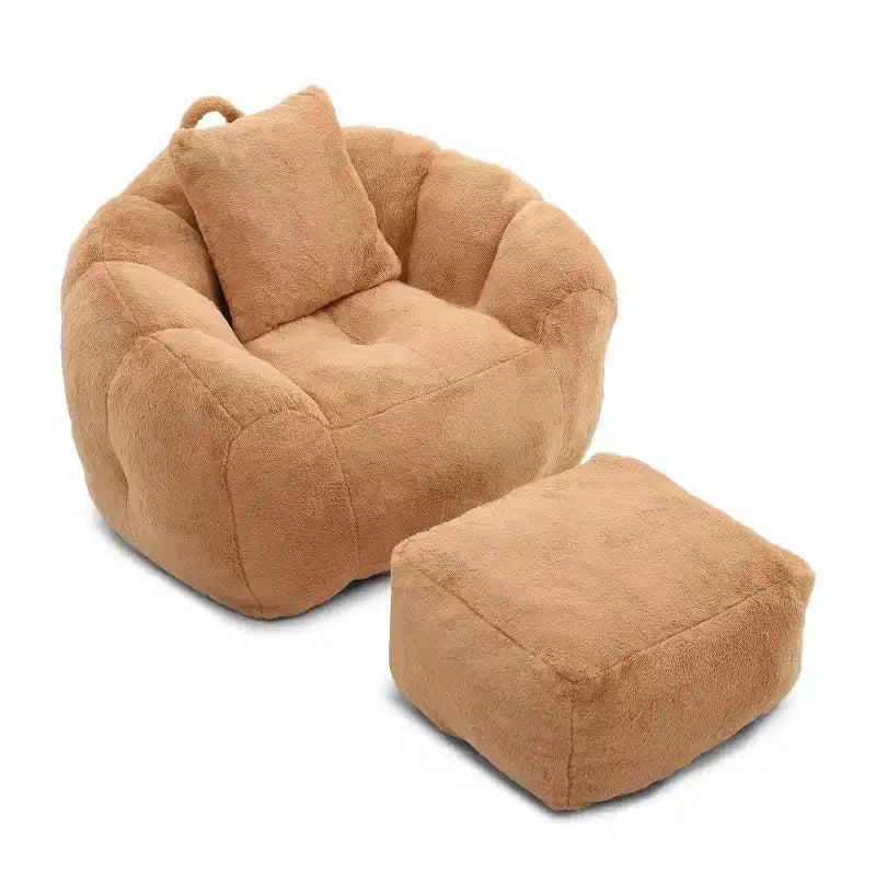 Fauteuil poire Okak en forme de coquille avec pouf, Fauteuil poire et repose-pieds en fausse fourrure, Canapé de sol surdimensionné pour adultes, Kaki