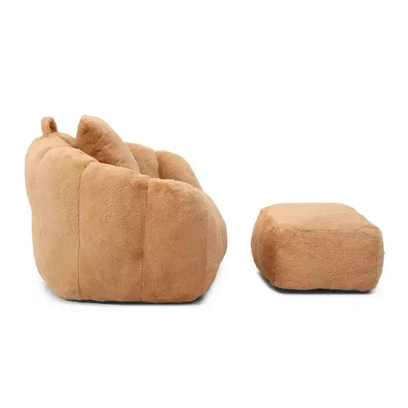Fauteuil poire Okak en forme de coquille avec pouf, Fauteuil poire et repose-pieds en fausse fourrure, Canapé de sol surdimensionné pour adultes, Kaki