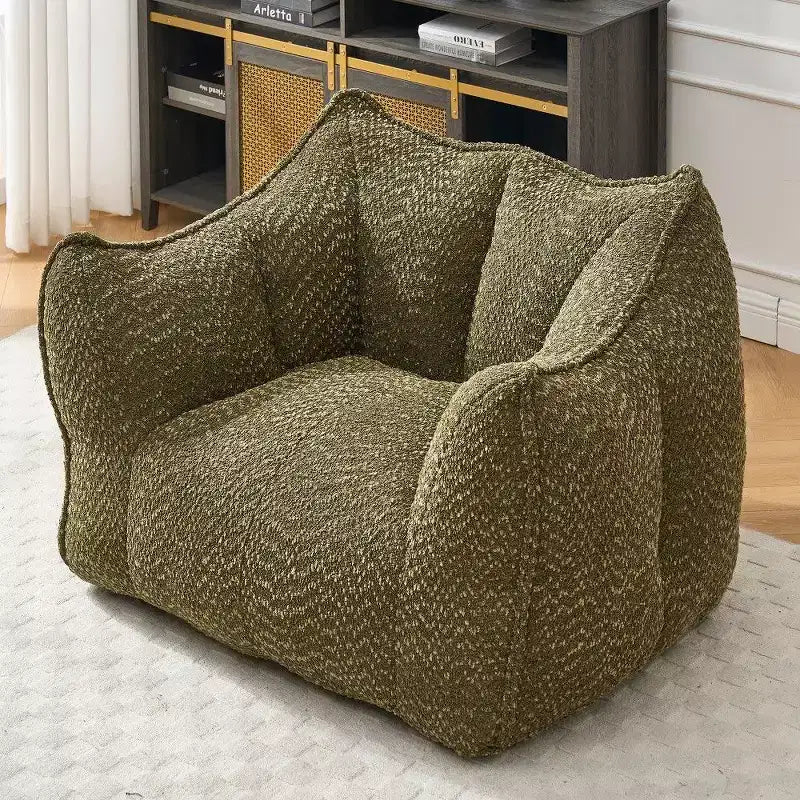 Okak Grand pouf carré de 119 cm en mousse haute résilience avec poignée et accoudoirs, canapé de sol en chenille pour salon