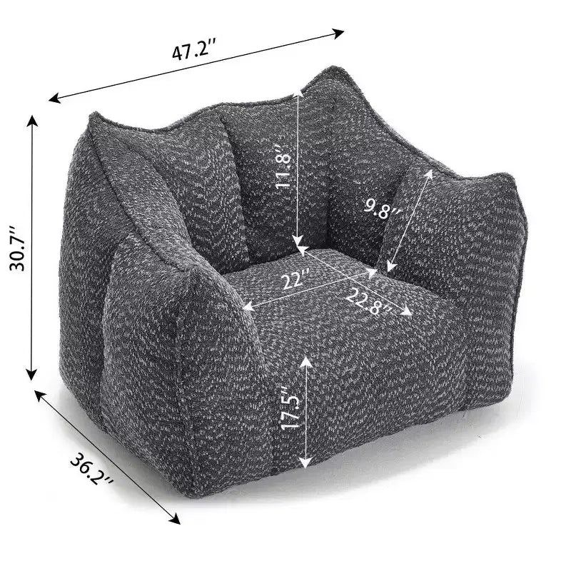 Okak Grand pouf carré de 119 cm en mousse haute résilience avec poignée et accoudoirs, canapé de sol en chenille pour salon