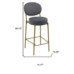 HomeRoots Lot de deux chaises de bar à dossier bas en velours et métal gris et or de 29 pouces