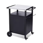 Karl Home 4-Wheel Black BBQ Cart with Stainless Steel Top, Single-Door Cabinet Grill Station