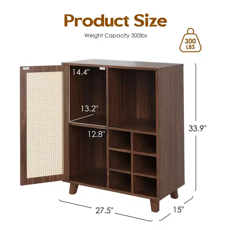 JVNOXK Buffet de rangement de 34 pouces avec casier à vin, plusieurs compartiments de rangement, pour meubles de salon, noyer