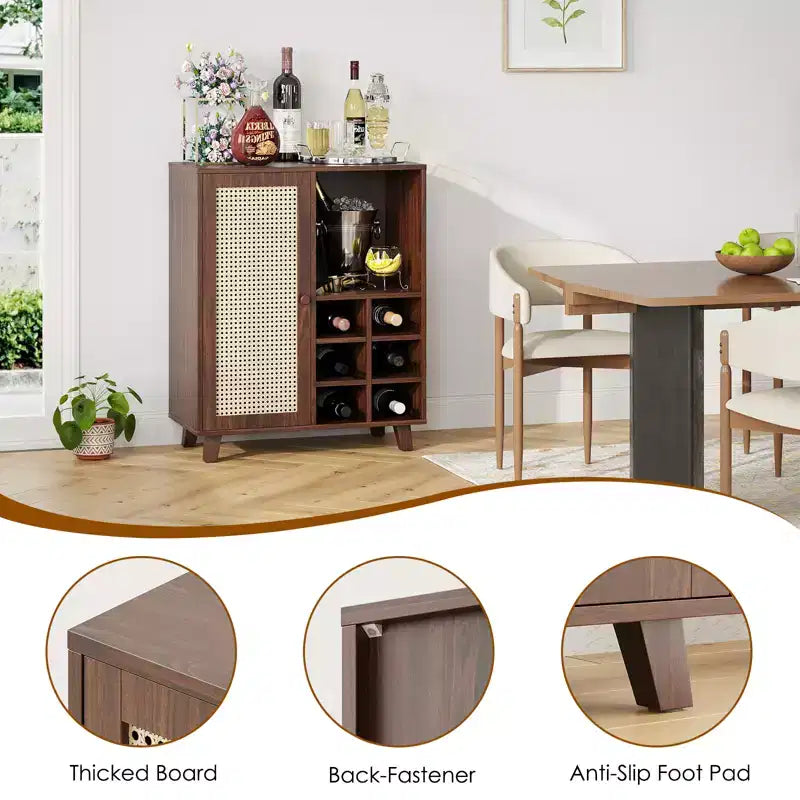 JVNOXK Buffet de rangement de 34 pouces avec casier à vin, plusieurs compartiments de rangement, pour meubles de salon, noyer