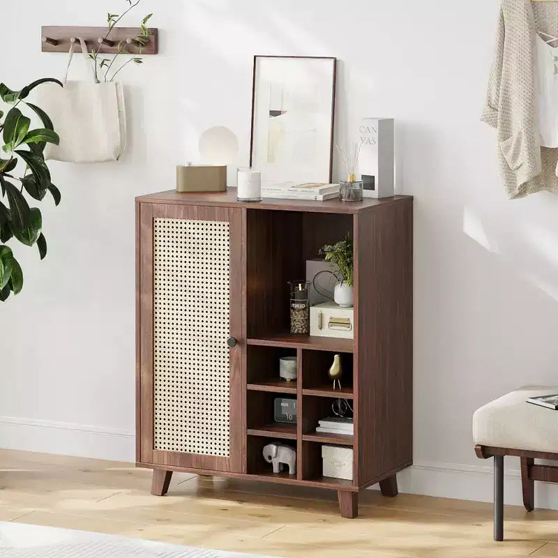 JVNOXK Buffet de rangement de 34 pouces avec casier à vin, plusieurs compartiments de rangement, pour meubles de salon, noyer