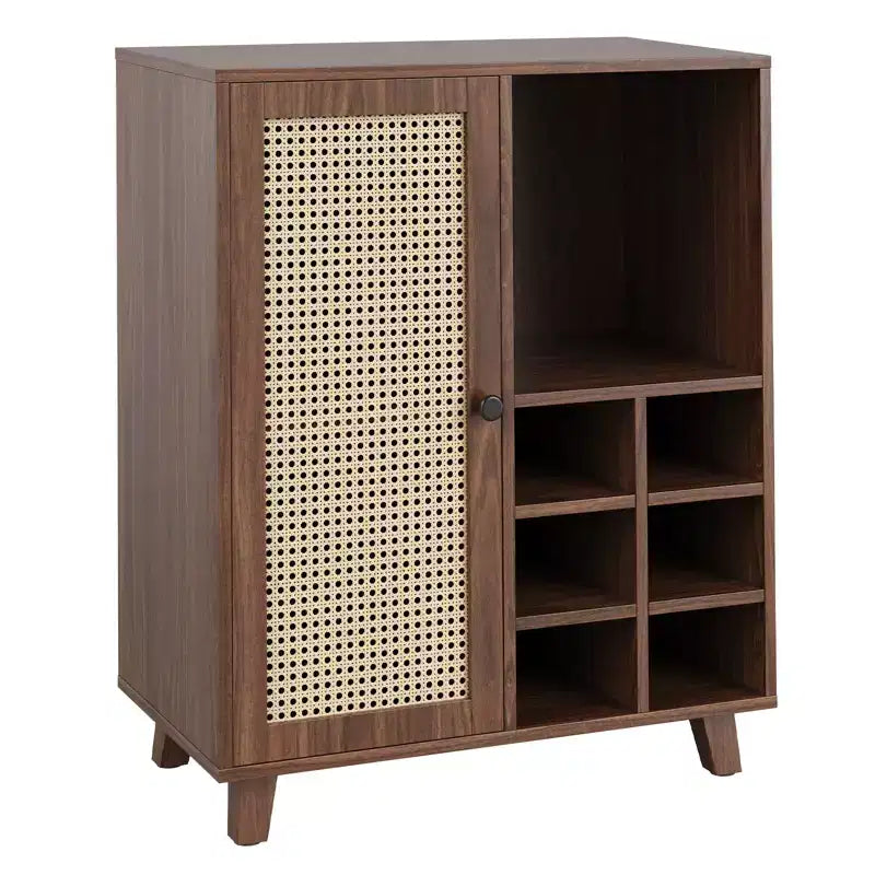 JVNOXK Buffet de rangement de 34 pouces avec casier à vin, plusieurs compartiments de rangement, pour meubles de salon, noyer
