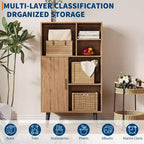 Petite bibliothèque à 4 niveaux avec pieds, étagère courte autoportante en bois avec porte, organiseur de rangement multifonctionnel en forme de cube, couleur noyer, pour salon, bureau