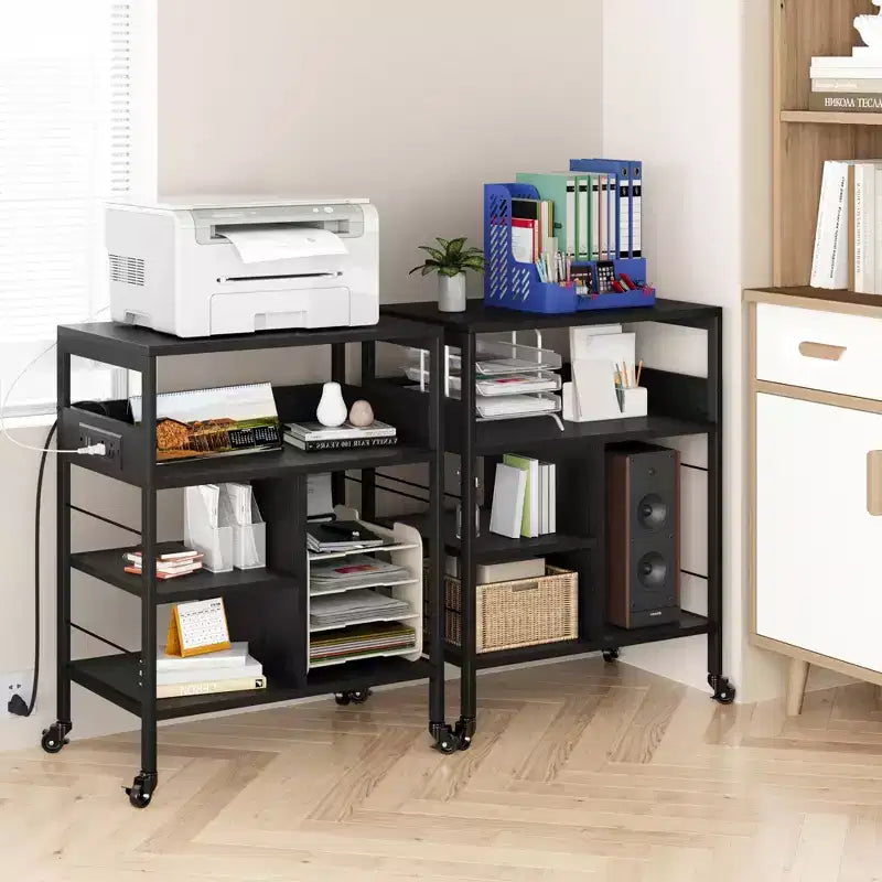 Support d'imprimante mobile à 3 niveaux avec station de charge et étagère de rangement – Organisateur de bureau roulant pour la maison, la cuisine, le salon