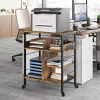 Support d'imprimante mobile à 3 niveaux avec station de charge et étagère de rangement – Organisateur de bureau roulant pour la maison, la cuisine, le salon