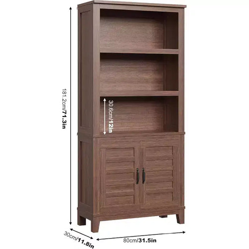 Acekool 71 Bibliothèque de style rustique avec portes, étagère haute à 5 niveaux pour salon ou bureau