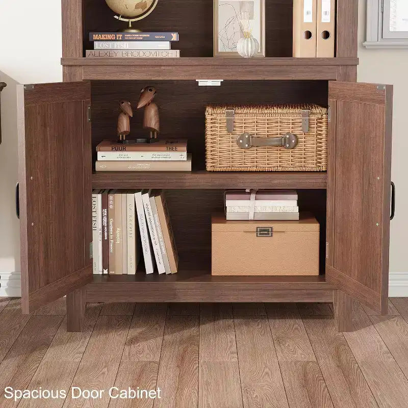 Acekool 71 Bibliothèque de style rustique avec portes, étagère haute à 5 niveaux pour salon ou bureau