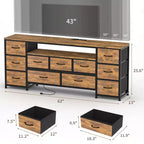 Commode 11 tiroirs avec prises électriques et lumières LED, meuble TV 160 cm pour TV 65, 70 pouces, meuble de rangement pour salon, commode large