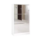 3-Tier Narrow Shoe Cabinet with Mirror, MDF & Glass,