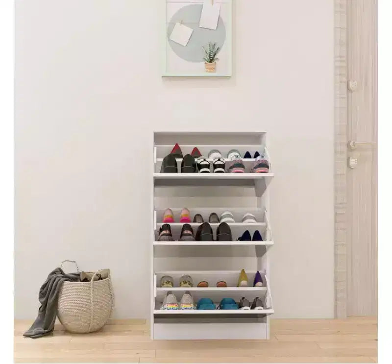 Meuble à chaussures étroit 3 niveaux avec miroir, MDF et verre,