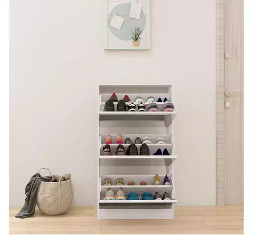Meuble à chaussures étroit 3 niveaux avec miroir, MDF et verre,