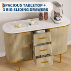 COZONY Buffet Moderne 47.3, Console d'Appoint Mid-Century, Plateau Faux Marbre, 2 Portes Coulissantes, 3 Tiroirs pour Cuisine, Salon, Entrée