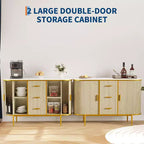 COZONY Buffet Moderne 47.3, Console d'Appoint Mid-Century, Plateau Faux Marbre, 2 Portes Coulissantes, 3 Tiroirs pour Cuisine, Salon, Entrée