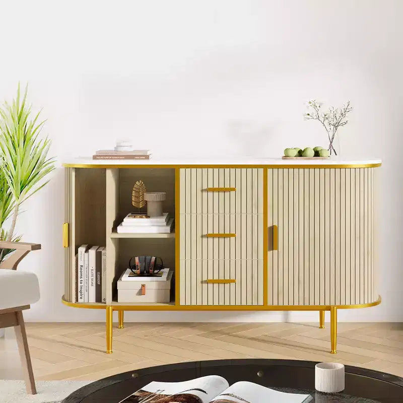 COZONY Buffet Moderne 47.3, Console d'Appoint Mid-Century, Plateau Faux Marbre, 2 Portes Coulissantes, 3 Tiroirs pour Cuisine, Salon, Entrée