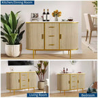 COZONY Buffet Moderne 47.3, Console d'Appoint Mid-Century, Plateau Faux Marbre, 2 Portes Coulissantes, 3 Tiroirs pour Cuisine, Salon, Entrée
