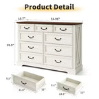 Commode de chambre Dyonery Farmhouse à 9 tiroirs, 132 cm de large, dessus en bois, organisateur de rangement pour chambre à coucher, salon, entrée