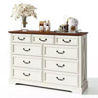 Commode de chambre Dyonery Farmhouse à 9 tiroirs, 132 cm de large, dessus en bois, organisateur de rangement pour chambre à coucher, salon, entrée