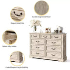 Commode de chambre Dyonery Farmhouse à 9 tiroirs, 132 cm de large, dessus en bois, organisateur de rangement pour chambre à coucher, salon, entrée