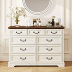 Commode de chambre Dyonery Farmhouse à 9 tiroirs, 132 cm de large, dessus en bois, organisateur de rangement pour chambre à coucher, salon, entrée