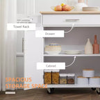 Chariot d'îlot de cuisine FAMYYT en bois d'hévéa massif blanc de 45,2 cm avec armoire à 2 portes et tiroirs