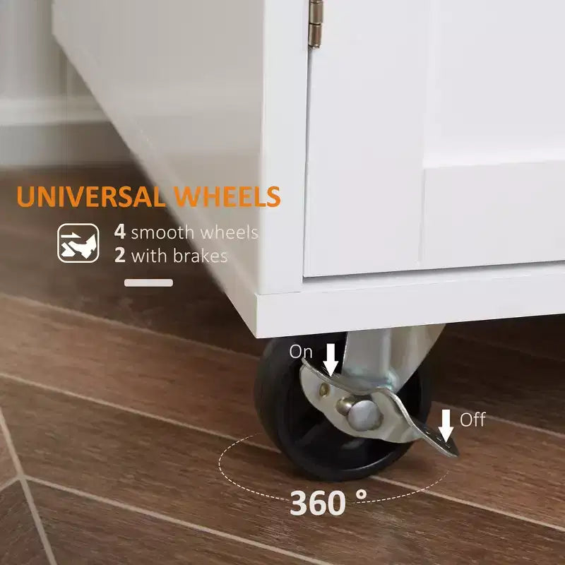 Chariot d'îlot de cuisine FAMYYT en bois d'hévéa massif blanc de 45,2 cm avec armoire à 2 portes et tiroirs