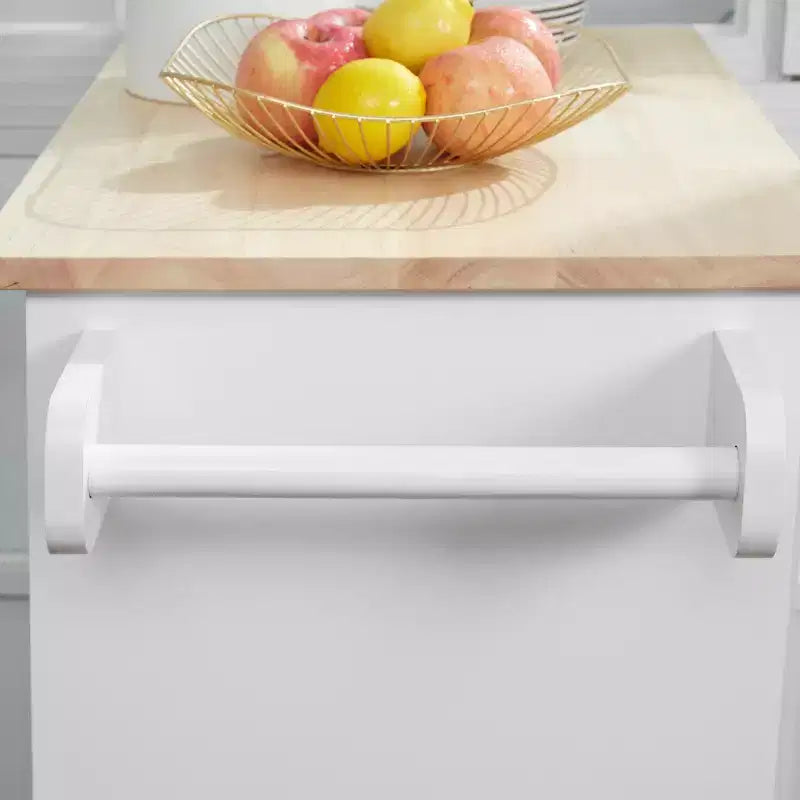 Chariot d'îlot de cuisine FAMYYT en bois d'hévéa massif blanc de 45,2 cm avec armoire à 2 portes et tiroirs