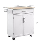 Chariot d'îlot de cuisine FAMYYT en bois d'hévéa massif blanc de 45,2 cm avec armoire à 2 portes et tiroirs