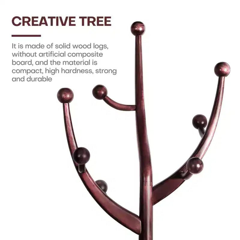 Bekrvio Porte-Manteau sur Pied en Bois Massif, Support à Vêtements avec 8 Crochets en Forme de Branches d'Arbre, Base Sphérique Stable, 72,5 kg