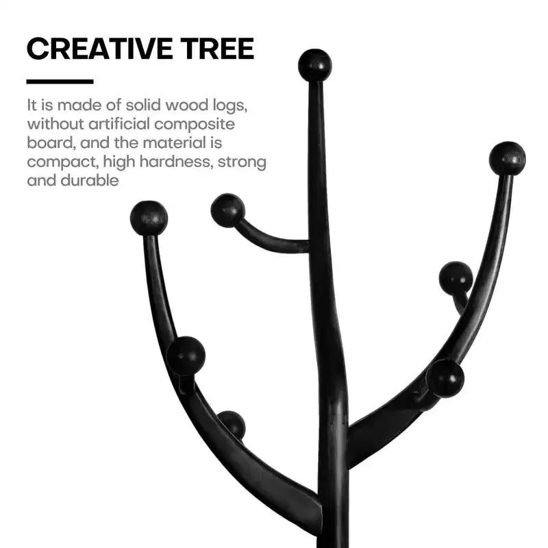 Bekrvio Porte-Manteau sur Pied en Bois Massif, Support à Vêtements avec 8 Crochets en Forme de Branches d'Arbre, Base Sphérique Stable, 72,5 kg