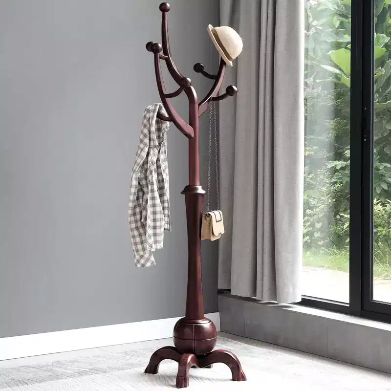 Bekrvio Porte-Manteau sur Pied en Bois Massif, Support à Vêtements avec 8 Crochets en Forme de Branches d'Arbre, Base Sphérique Stable, 72,5 kg