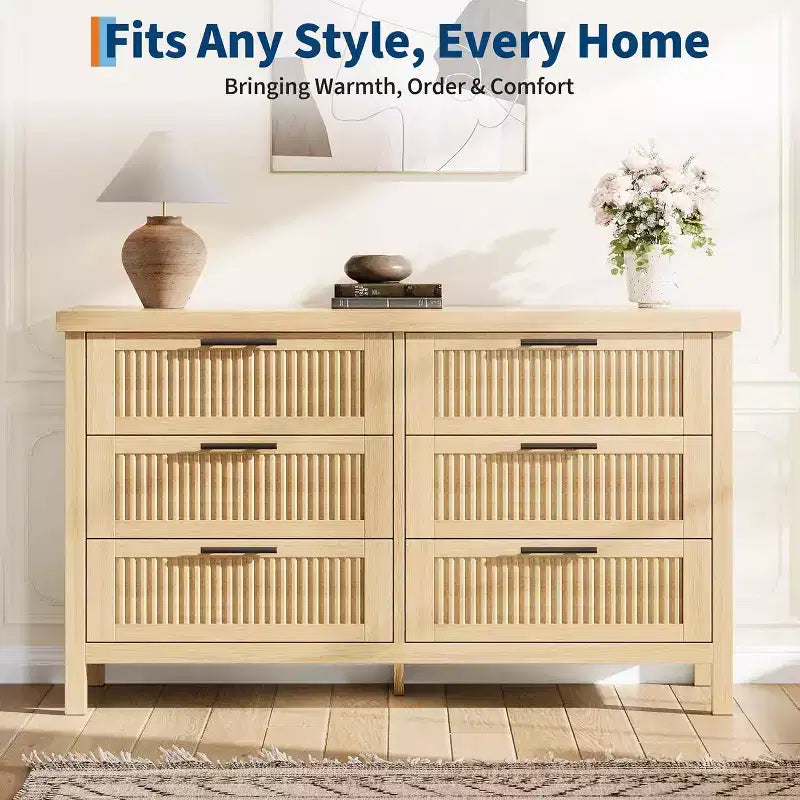 Commode à 6 tiroirs pour chambre à coucher, grande commode en bois de 120,4 cm de large, armoire de rangement pour vêtements pour chambre d'enfant, salon