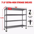 COZONY 73 Étagère de Rangement Robuste, Capacité de 1200 kg, Étagères de Rangement Ajustables à 4 Niveaux avec Roues et Pieds, Garage, Garde-manger, Cuisine