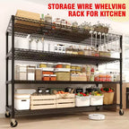 COZONY 73 Étagère de Rangement Robuste, Capacité de 1200 kg, Étagères de Rangement Ajustables à 4 Niveaux avec Roues et Pieds, Garage, Garde-manger, Cuisine