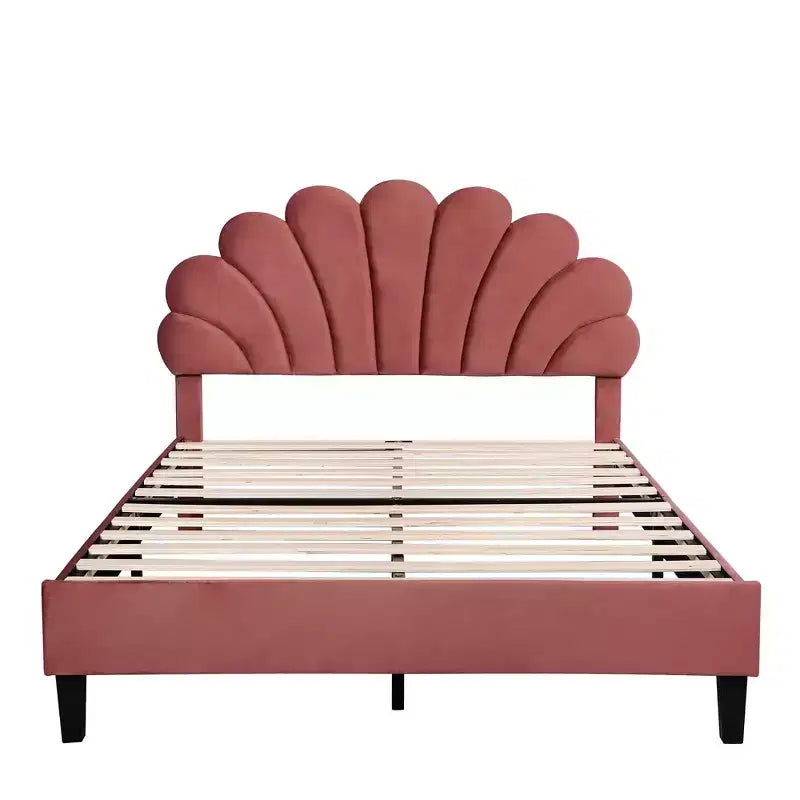 Lit Plateforme Moderne Rembourré Luxystar avec Tête de Lit en Velours à Motif Floral