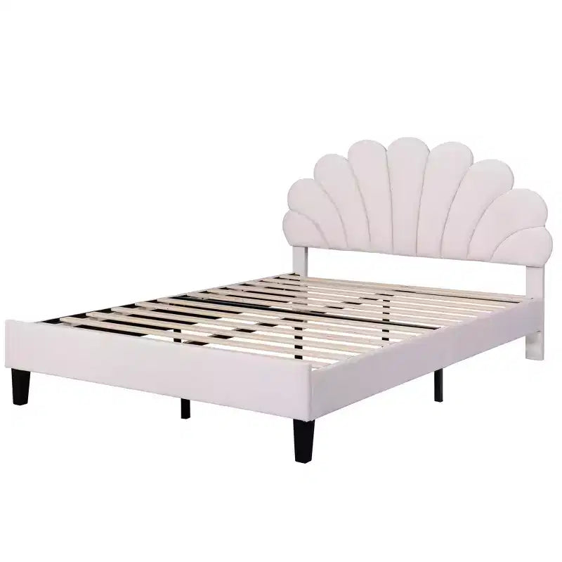 Lit Plateforme Moderne Rembourré Luxystar avec Tête de Lit en Velours à Motif Floral