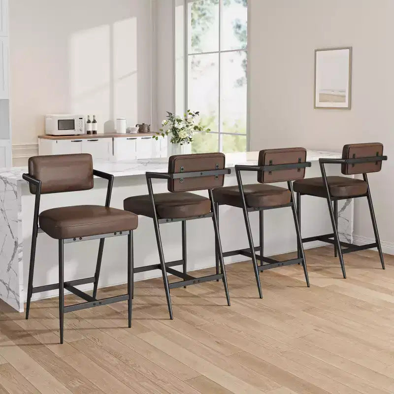 Lot de 2 tabourets de bar, chaises de bar hautes avec coussin épais et pieds en métal épais, tabourets de bar rembourrés hauteur comptoir avec dossier et repose-pieds