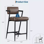 Lot de 2 tabourets de bar, chaises de bar hautes avec coussin épais et pieds en métal épais, tabourets de bar rembourrés hauteur comptoir avec dossier et repose-pieds
